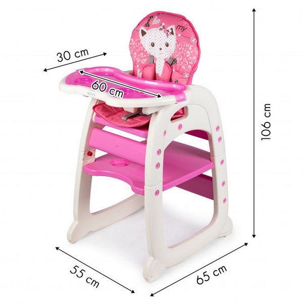 Scaun de masă Ecotoys C-211 roz, 2 în 1 - imagine 6