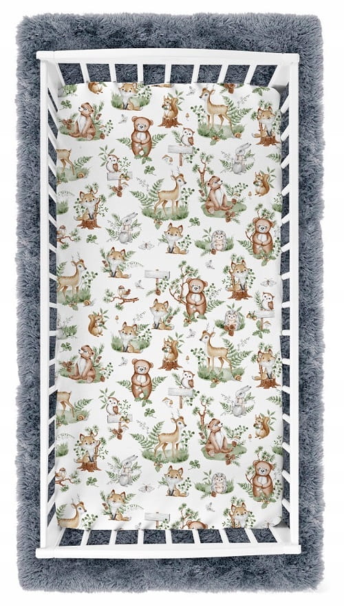 Cearceaf Bumbac BabyMam Forest Animals 120x60 cm - imagine 2