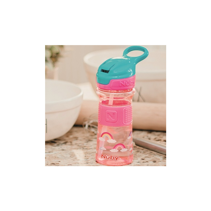 Cana Sport Nuby Roz cu Pai Moale, 360 ml - imagine 3