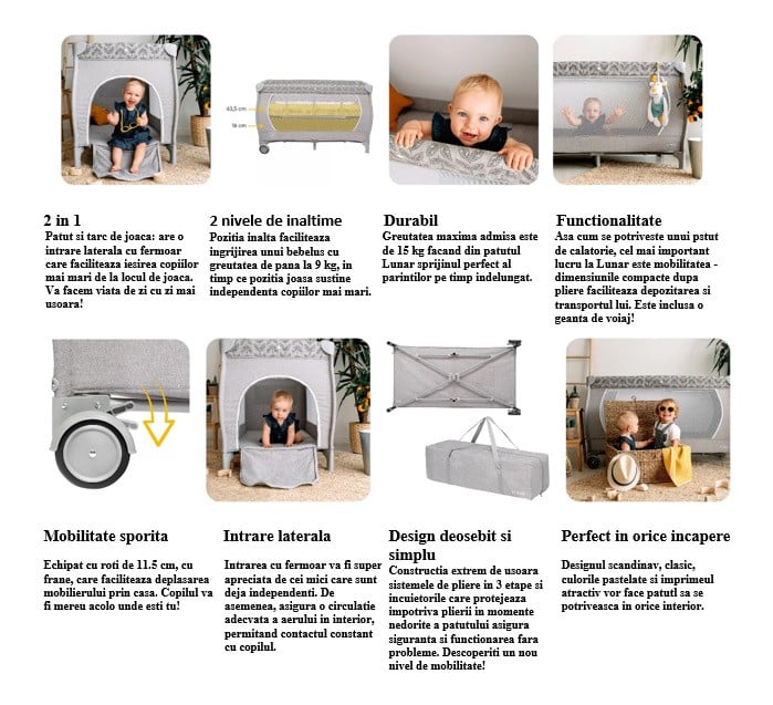 Patut pliabil Skiddou Lunar Evening Shadow, gri, reglabil - imagine 8