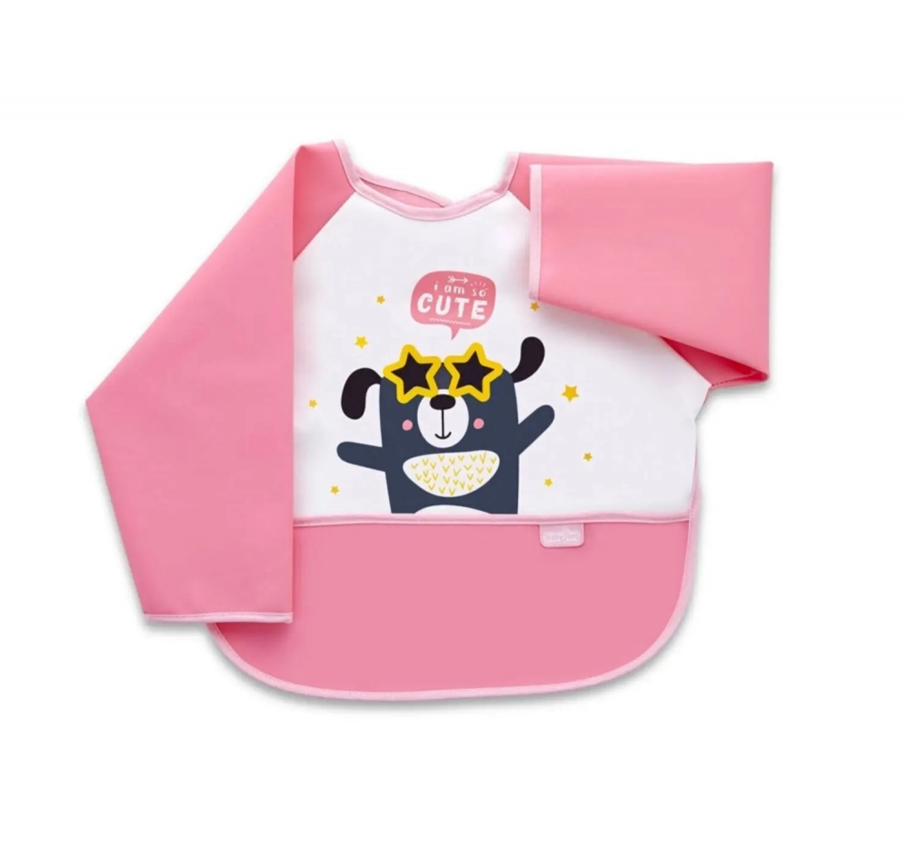 Baveta BabyJem Polly Bib Pink cu Maneci si Buzunar