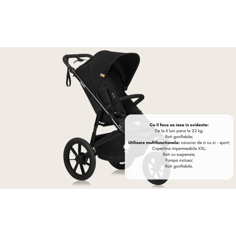 Carucior Sport Lionelo Azura, Pliere Compacta, Roti Gonflabile - imagine 9