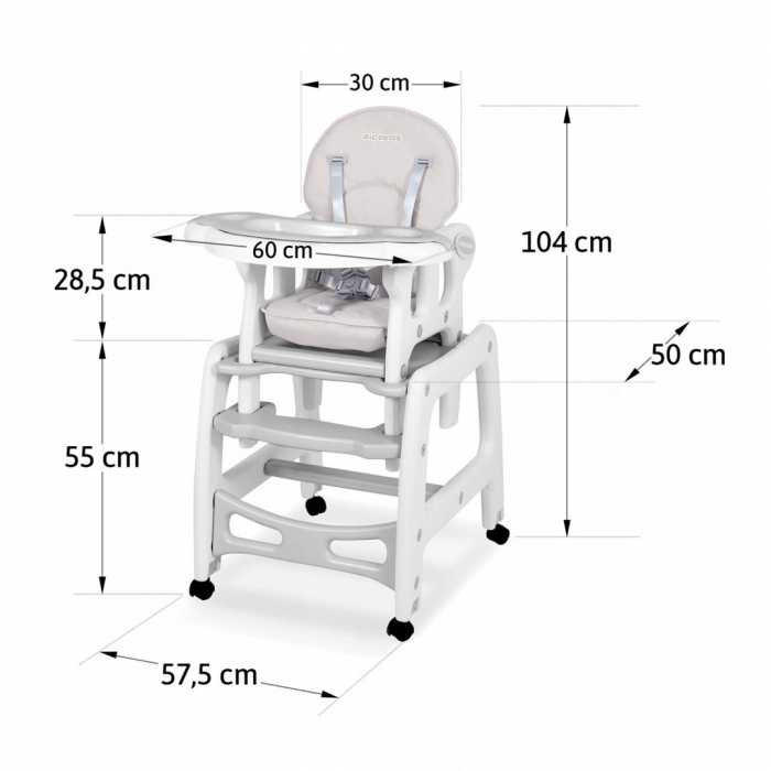 Scaun de masa 5 in 1 Ricokids Sinco Gri - imagine 4