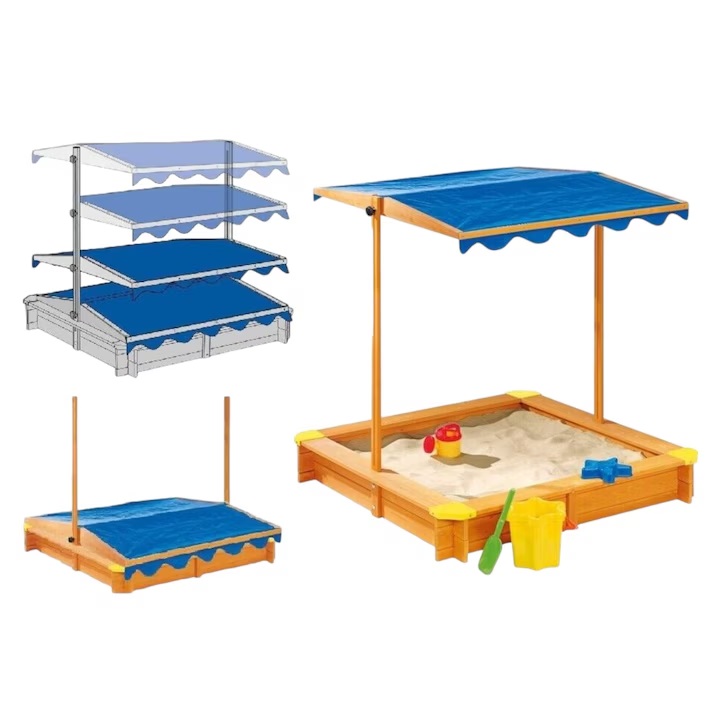 Cutie de nisip Ginger Home Blue cu copertină, 117x117 cm