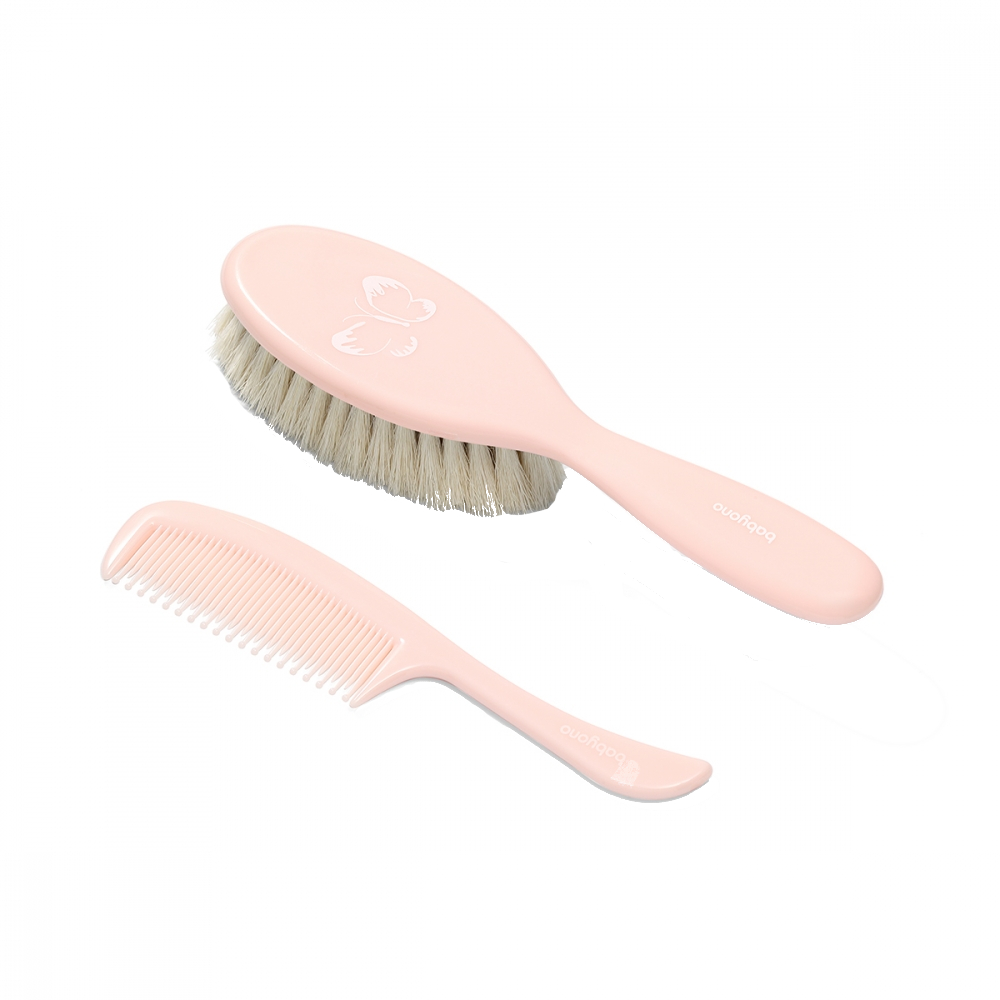Set Perie & Pieptene Babyono Butterfly Pink Par Natural - imagine 3