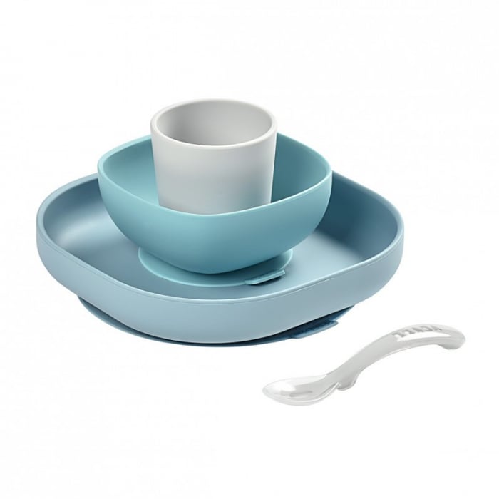 Set Masa Silicon Beaba 4 Piese Jungle cu Ventuza