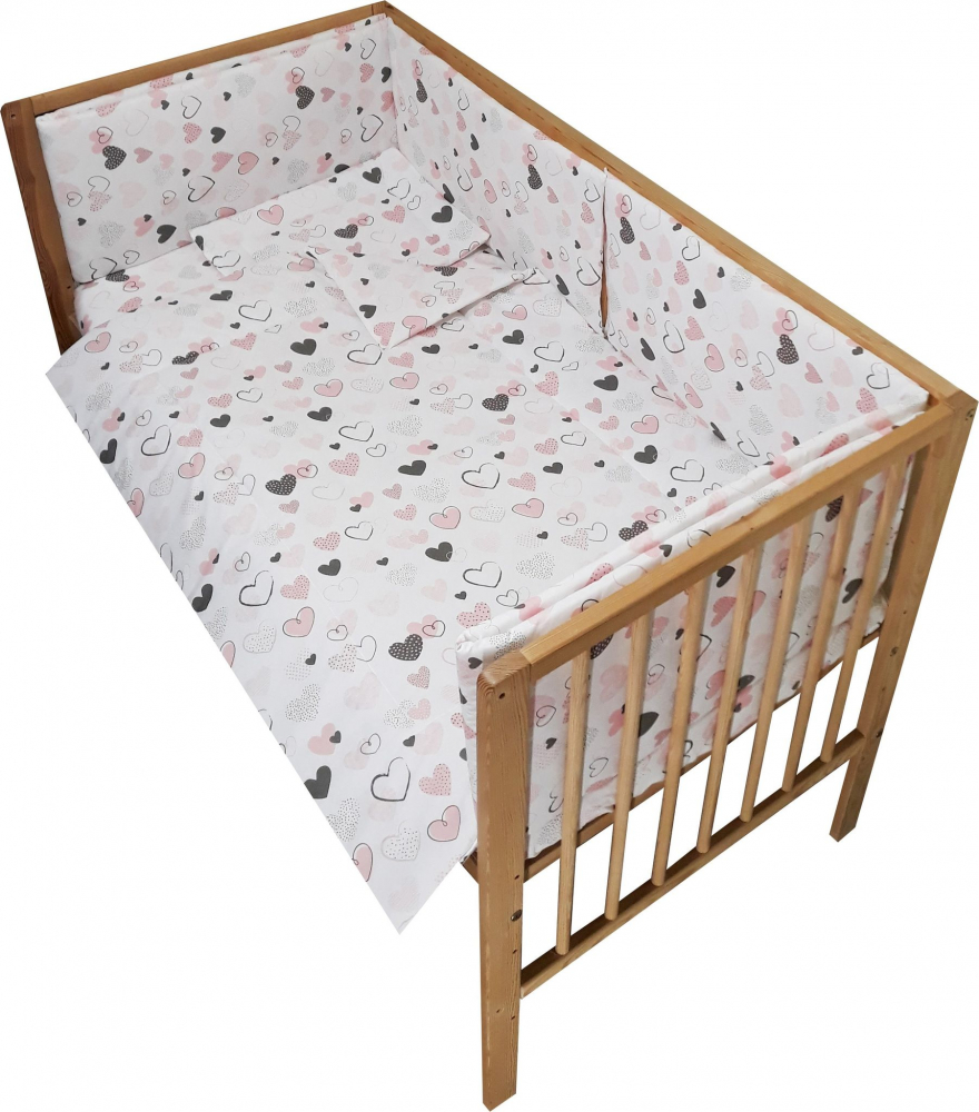Set Lenjerie Patut 5 Piese Little Hearts PinkGrey - imagine 2