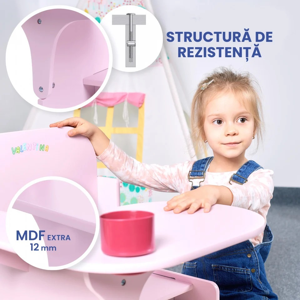 Set Masuta Scaun 3in1 Suporto - Roz Copii 3-6 Ani