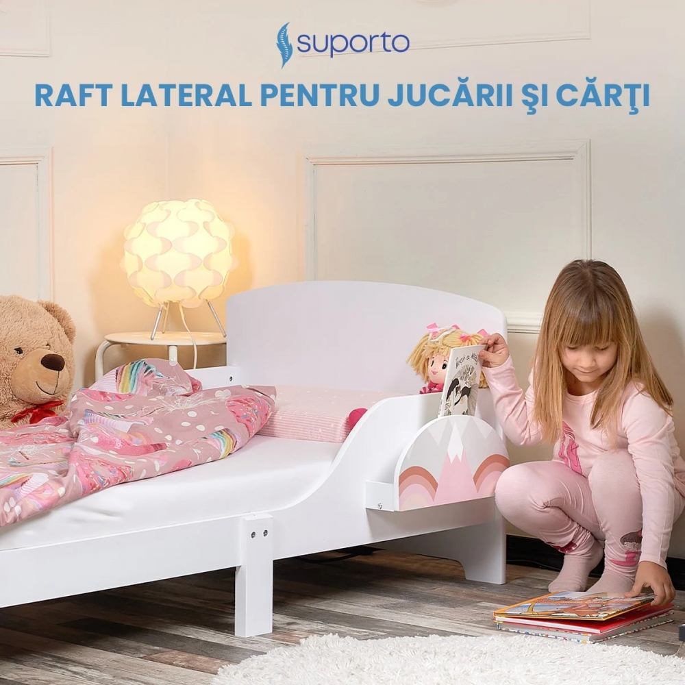 Pat Curcubeu Suporto cu Raft Depozitare Alb - imagine 5