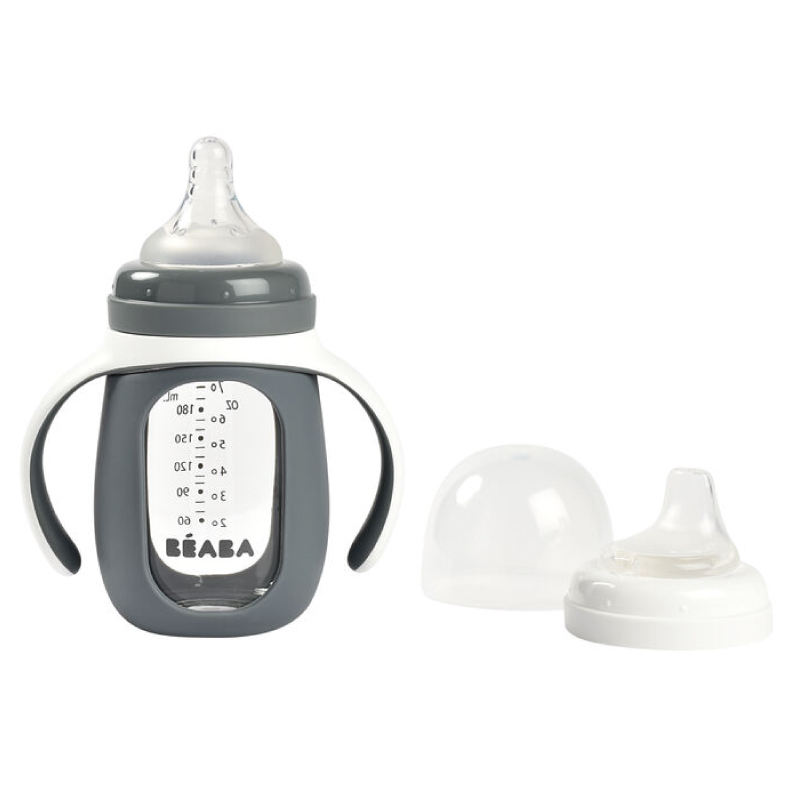 Biberon învățare 2in1 Beaba Sticlă 210ml Mineral Grey - imagine 5