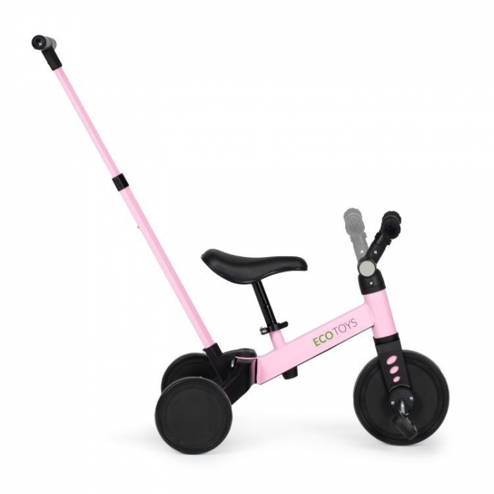 Tricicleta Ecotoys 2 în 1 Roz cu Pedale și Mâner - imagine 2