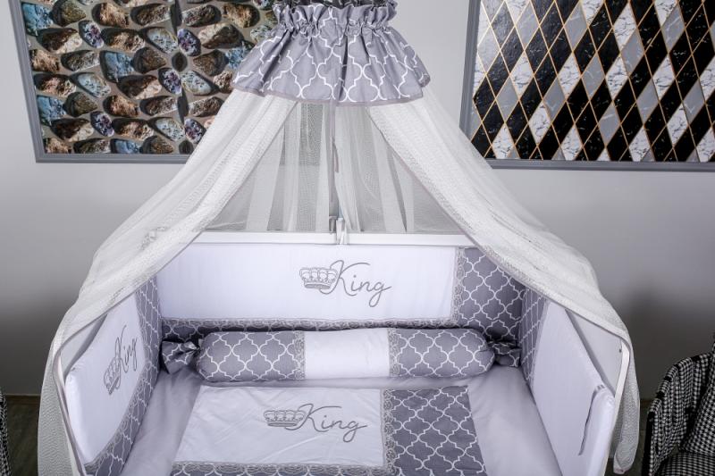 Lenjerie MyKids King 10 Piese cu Baldachin Gri-Alb - imagine 2