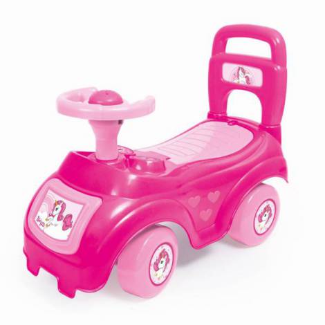 Dolu Prima mea masinuta roz Unicorn, cu spatar si claxon