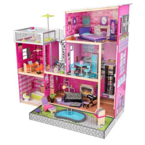 Casuta lemn papusi Kidkraft Uptown cu lift