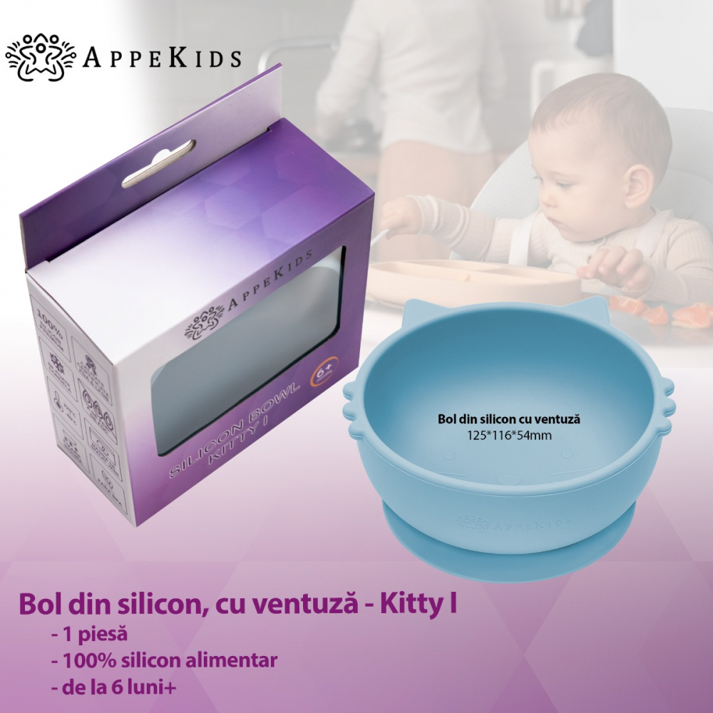 Bol Silicon AppeKids Kitty Aqua Blue - imagine 2