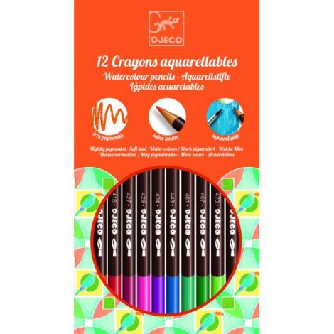 Creioane Acuarelă Djeco, 12 Culori