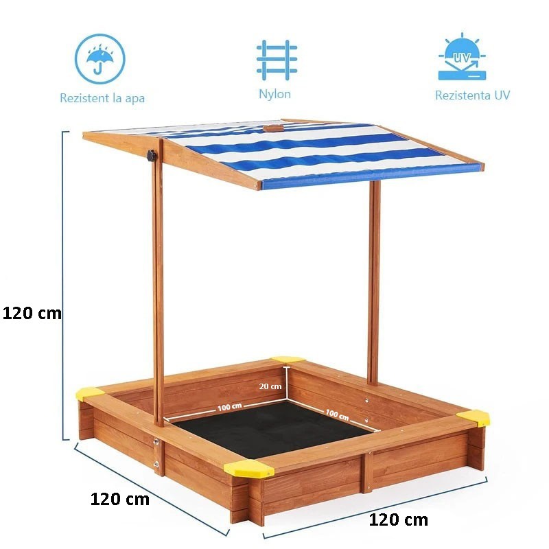 Lada de nisip Procart 120x120 cm cu acoperis parasolar - imagine 5