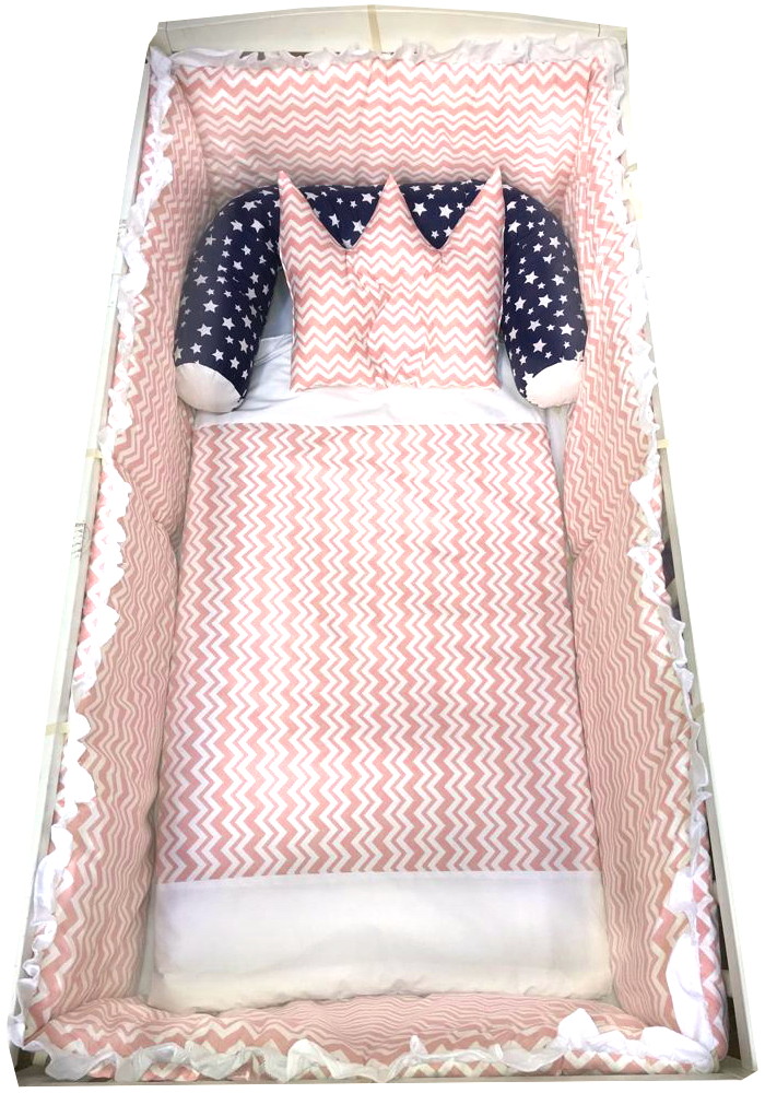 Set Lenjerie Patut 7 Piese Deseda Zig-Zag Roz - imagine 3