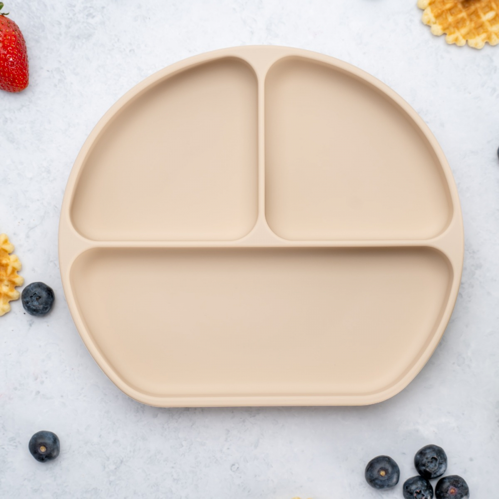 Farfurie Silicon AppeKids cu Ventuza, Beige - imagine 5
