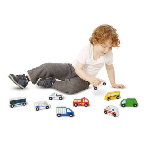 Set 9 Masinute Lemn Melissa & Doug, Tavă Depozitare - imagine 2