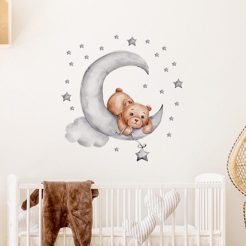 Sticker Decorativ Ursulet pe Lună Sipo, 62x60 cm - imagine 5