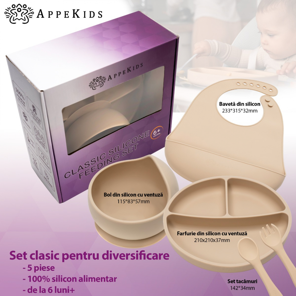 Set Diversificare AppeKids 5 Piese, Silicon, Beige - imagine 3