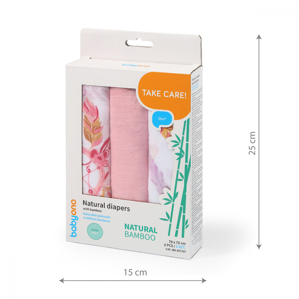 Set 3 scutece Baby Ono Bamboo, bumbac și bambus, roz - imagine 7