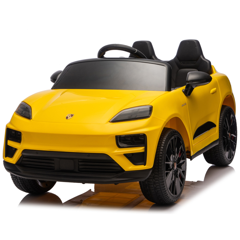 Masinuta electrica pentru copii, Porsche Macan, 140W 12V, roti EVA, scaun tapitat, echipata premium, galbena