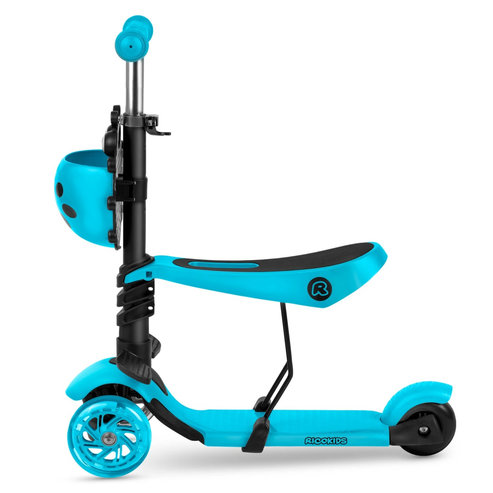 Trotineta 3 in 1 Ricokids Buggy Albastru cu Scaunel și LED - imagine 10