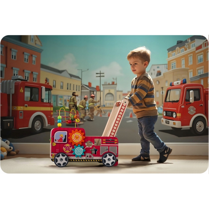 Antemergator Lemn Masina Pompieri Ricokids | Joc Activ - imagine 5
