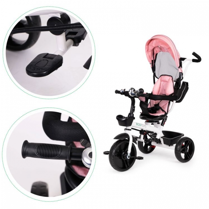 Tricicleta Ecotoys Jm-322 Roz, Scaun Reversibil, Eva - imagine 3
