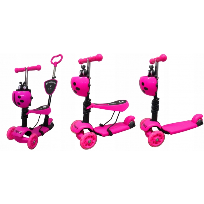 Trotineta 5 in 1 R-Sport H3 Roz, LED, 2-7 Ani