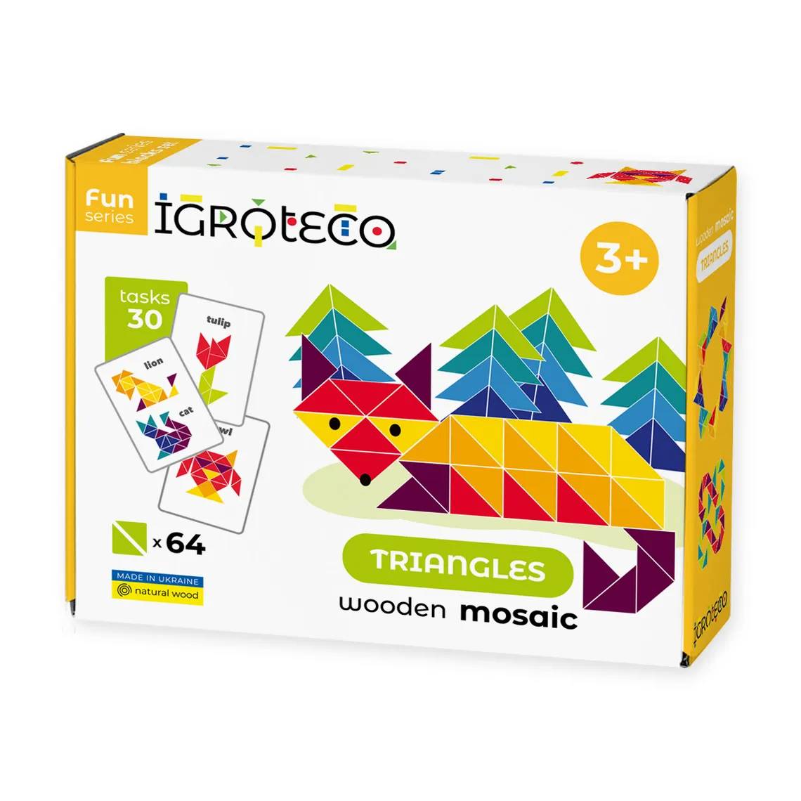 Joc Mozaic Triunghiuri Lemn Igroteco 64 Piese