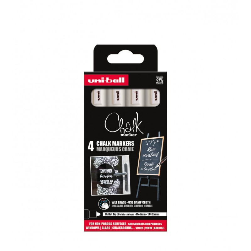 UNI Chalk Marker Set 4 buc - Alb Opac