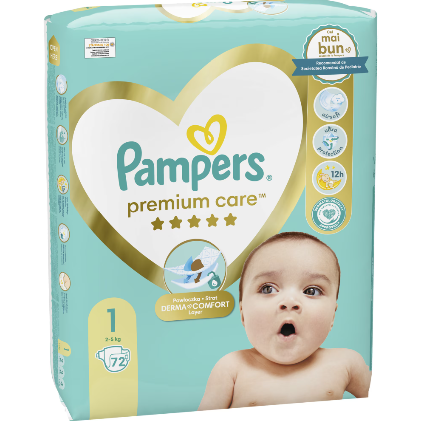 Scutece Pampers Premium Care 1, 2-5kg, 72buc