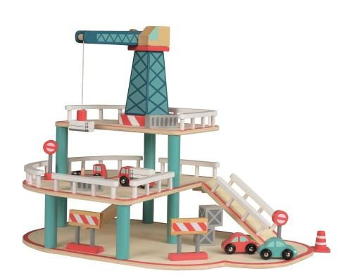 Garaj lemn cu macara Egmont - Set 8 vehicule