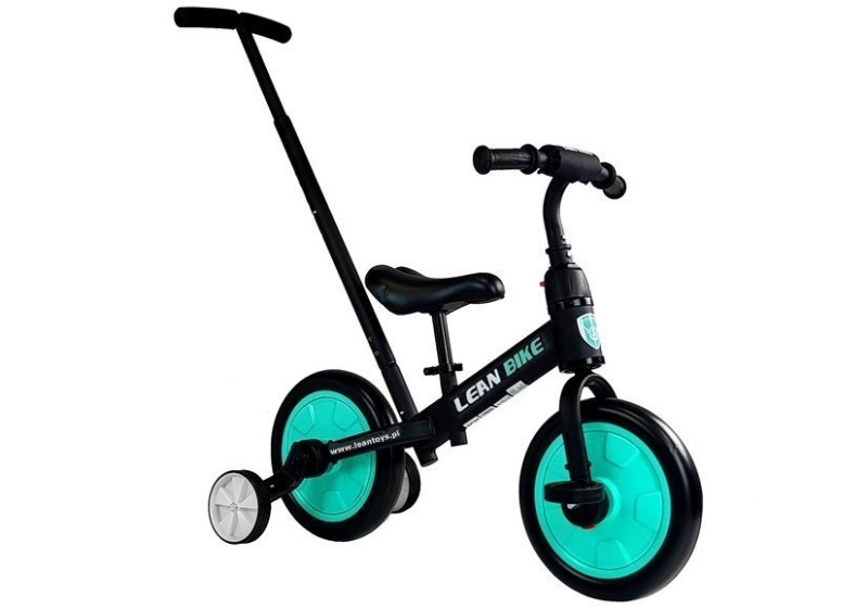 Bicicleta 3in1 copii LeanToys negru-turcoaz - imagine 2