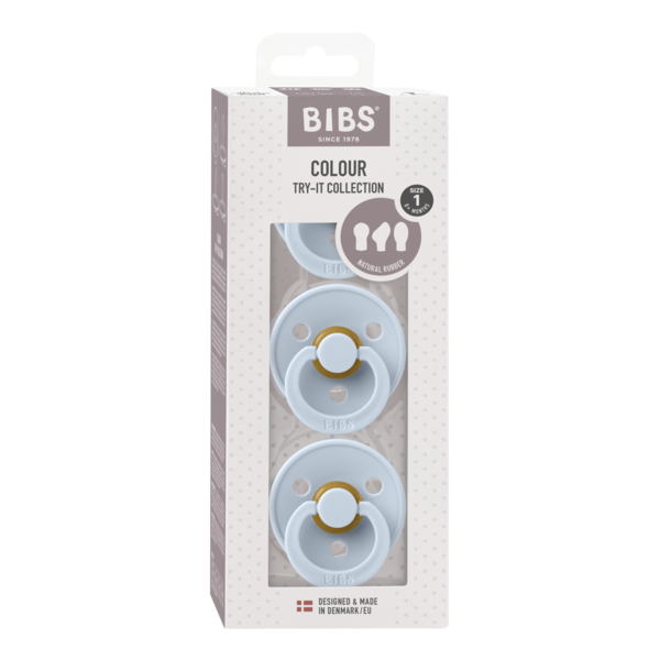 BIBS Set 3 Suzete Latex, Tetină Simetrică, Baby Blue