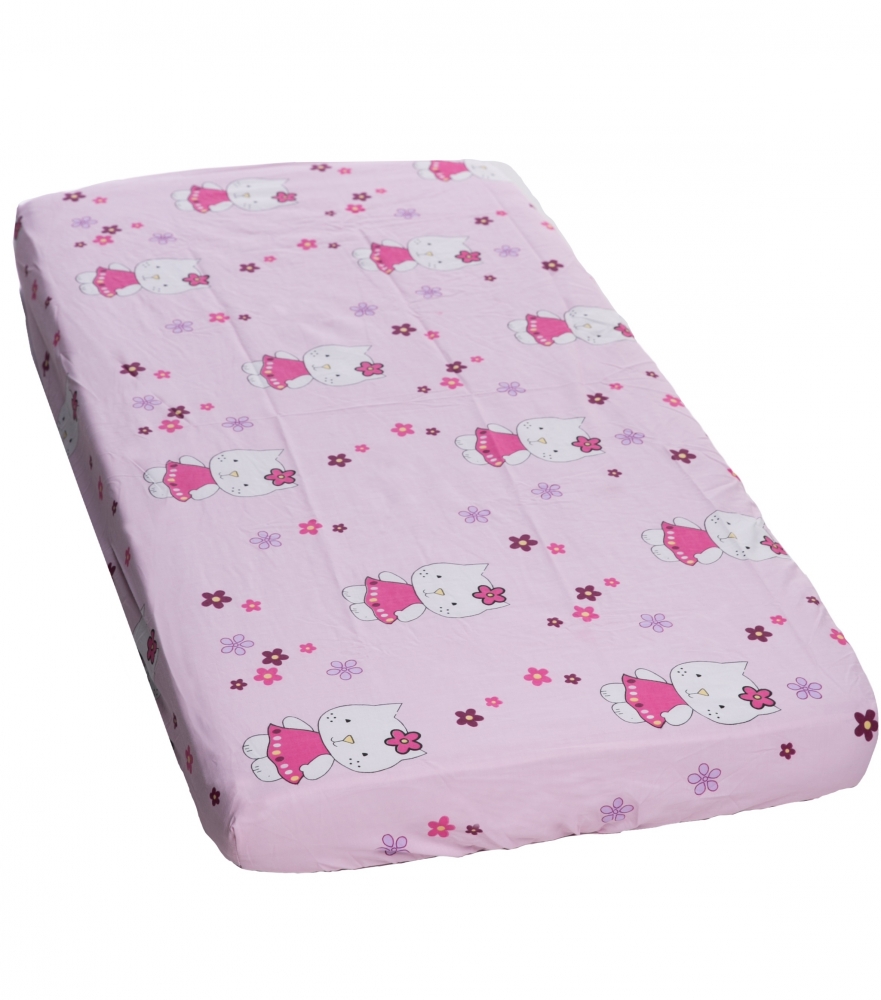 Cearceaf Bumbac Kitty Pink 120x60 cm - imagine 2