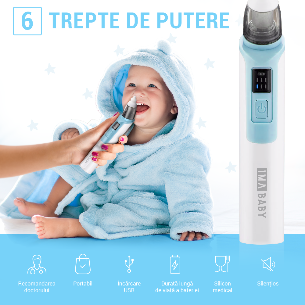Aspirator Nazal Ima Baby, Silentios, 2 Capete, Albastru