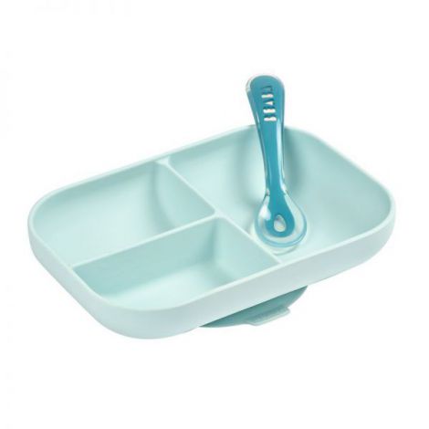 Set Masa Silicon Beaba 2 Piese Bleu cu Ventuza
