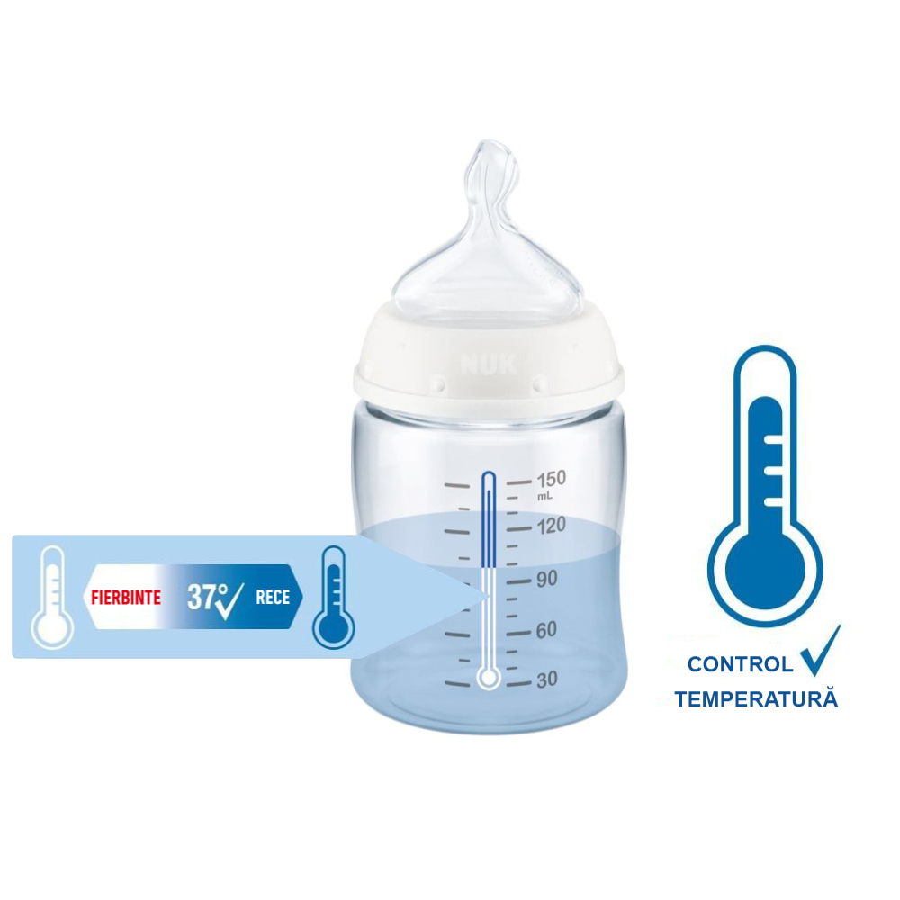 Biberon NUK for Nature 150 ml, Control Temperatură, Crem - imagine 2