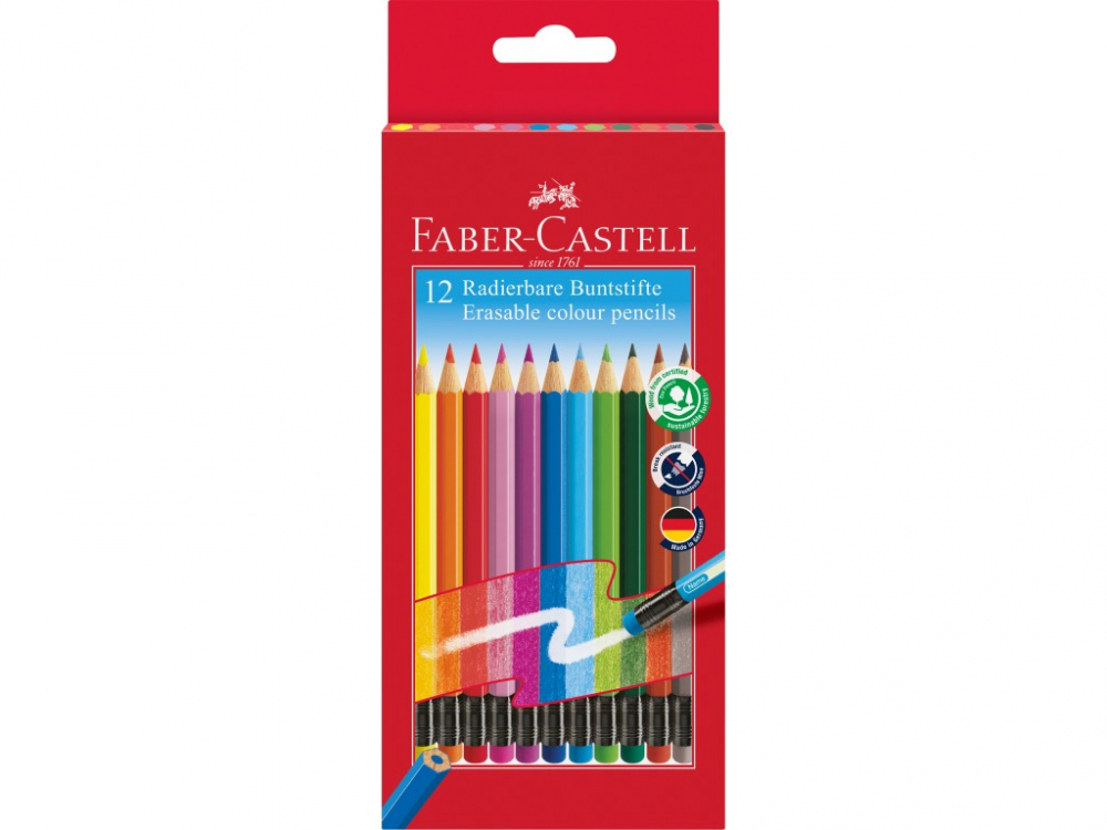 Set 12 Creioane Faber-Castell Hexagonale cu Guma