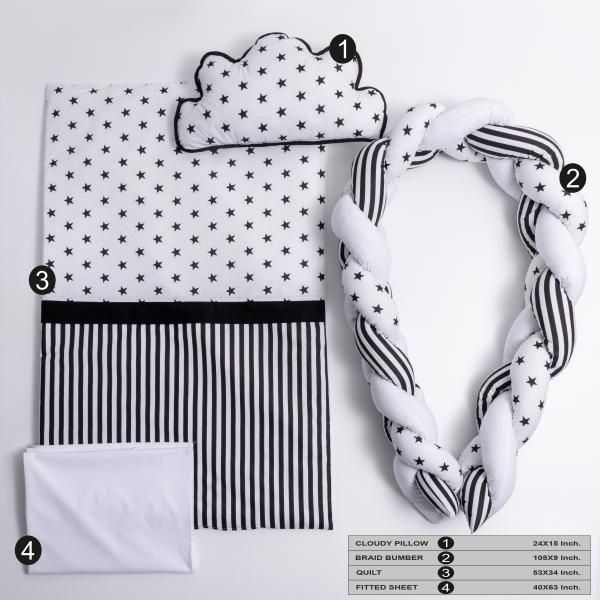 Lenjerie Patut 6 Piese Mykids Gri-Alb, 120x60 cm