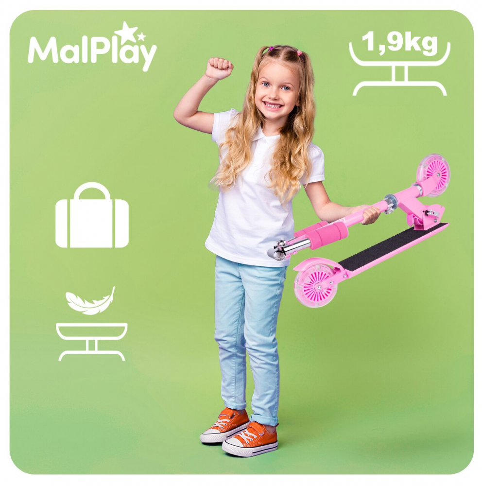 Trotineta Malplay Pink LED, Pliabila si Reglabila - imagine 4