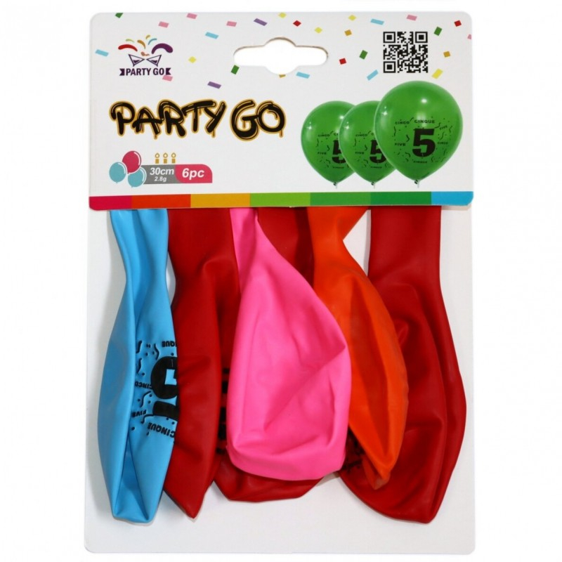 Set 6 Baloane PartyGo Cifra 5, 30cm
