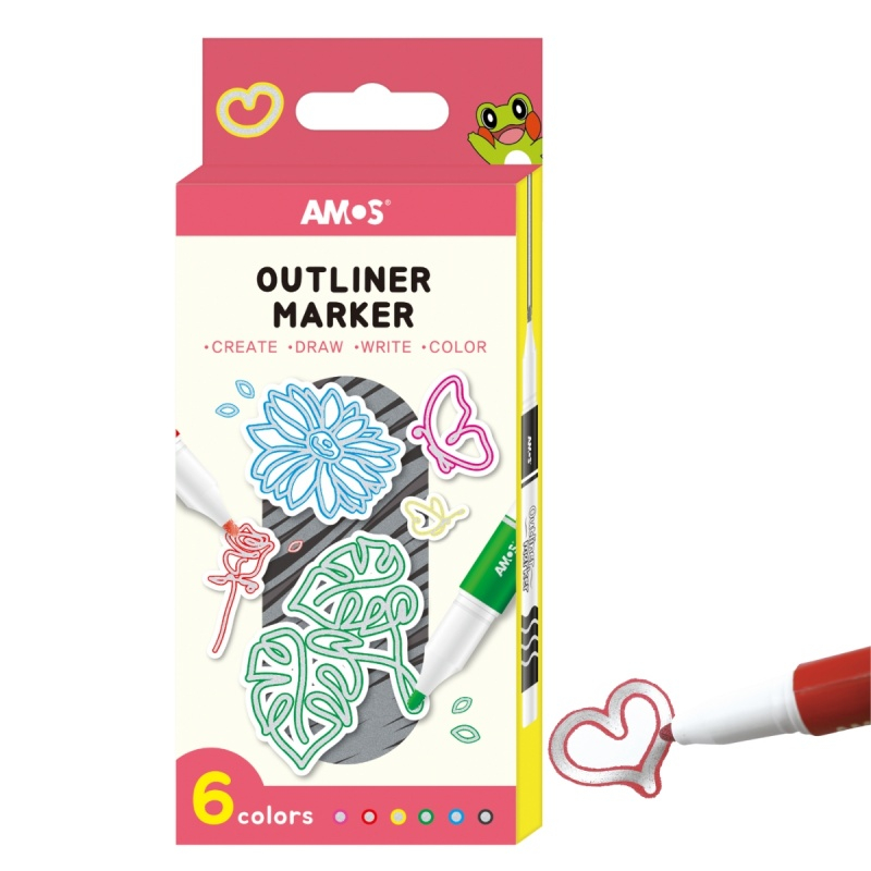 Set 6 Markere Bicolor AMOS cu Argintiu
