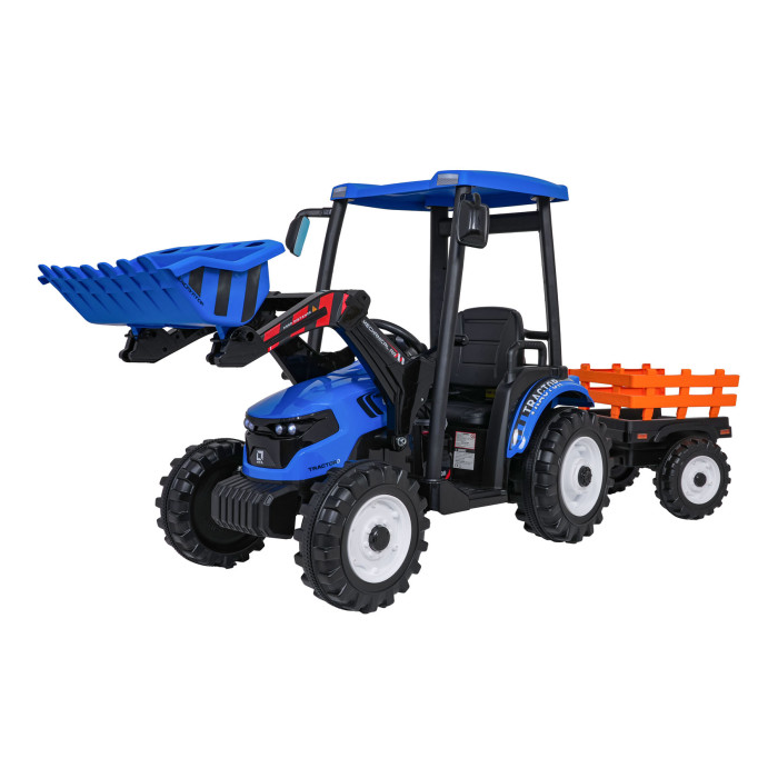 Tractor electric pentru copii Autokids cu remorca si cupa Mega D68 24V 400W, Albastru - Autokids.ro