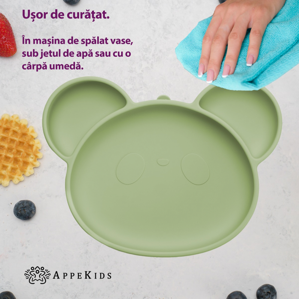 Farfurie Silicon Panda AppeKids cu Ventuza - imagine 4