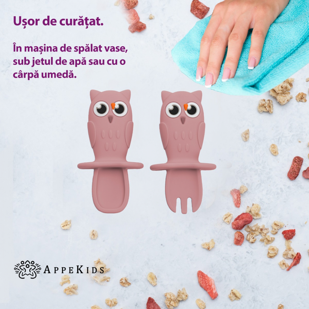 Set Tacamuri Silicon AppeKids Owl Old Rose - imagine 4